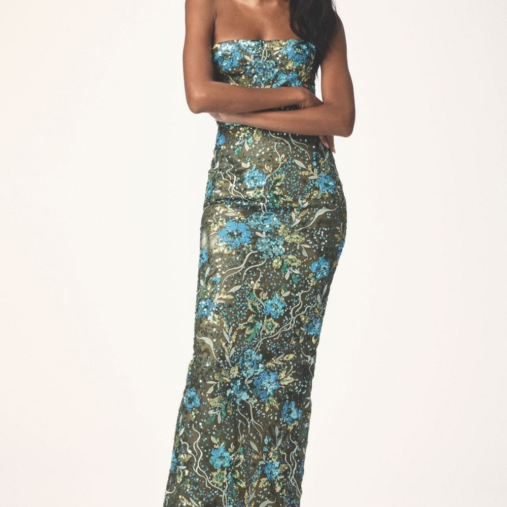 Bronx and Banco Strapless Floral Dress - Blue and Green